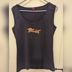 🖤 S. Oliver Sleeveless Black Tank Top with Embroidered Design Summer Layer